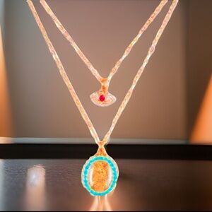Multi Layer Ruby Mayan Eye 👁 With An Aztec Spiritual Pendants On Gold Necklace